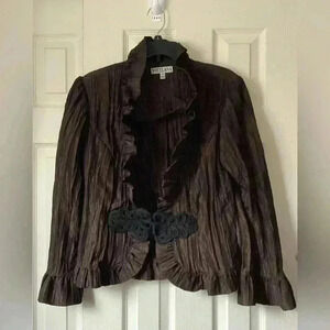 SVETLANA Brown Ruffled Collar and hem Jacket Size14.